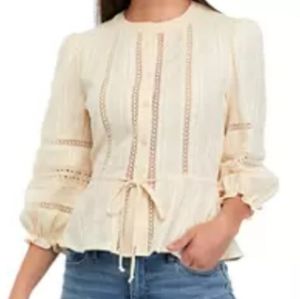 Wonderly  Hemp Beige Cotton Lace Peplum Blouse NWT